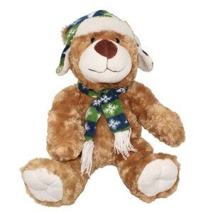 Fiesta Holiday Snowflake Pattern Brown Bear 18" Winter Hat Scarf Soft Cuddly